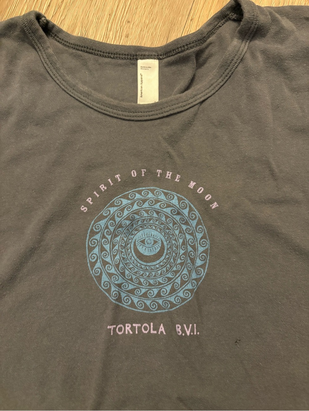 American Apparel Charcoal Tee with Blue Mandala Graphic